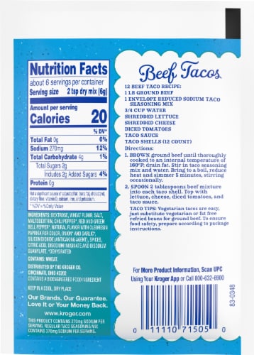 Kroger® Reduced Sodium Taco Seasoning Perspective: back