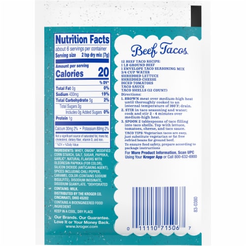 Kroger® Mild Taco Seasoning Perspective: back