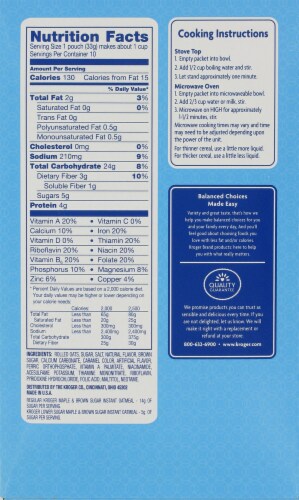 Kroger® Lower Sugar Maple & Brown Sugar Instant Oatmeal Perspective: back