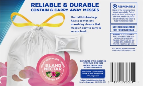 Kroger® Island Nectar Scented 13 Gallon Tall Kitchen Drawstring Trash Bags,  40 ct - City Market