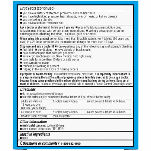 Kroger® Antacid & Pain Relief Original Flavor Effervescent Tablets Perspective: back
