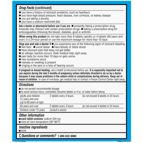 Kroger® Antacid & Pain Relief Original Flavor Effervescent Tablets Perspective: back