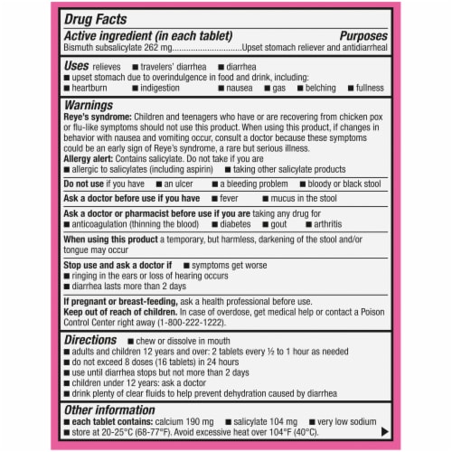 Kroger® Stomach Relief Chewable Tablets 262mg Perspective: back