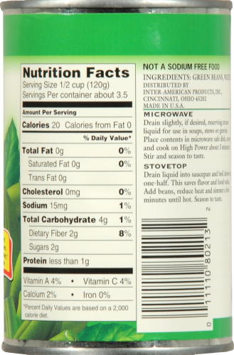 Fry's No Salt Added Cut Green Beans Perspective: back