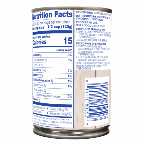 Kroger® No Salt Added Cut Green Beans Perspective: back
