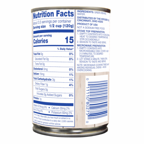 Kroger® No Salt Added French Style Sliced Green Beans Perspective: back