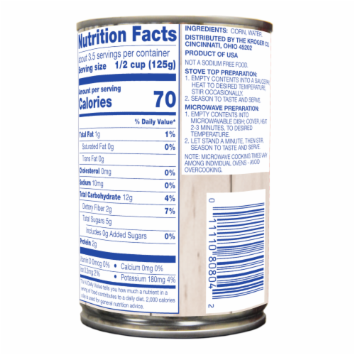 Kroger® No Salt Added Sweet Golden Whole Kernel Corn Perspective: back