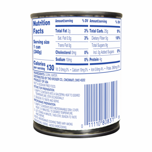 Kroger® No Salt Added Whole Kernel Sweet Golden Corn Perspective: back