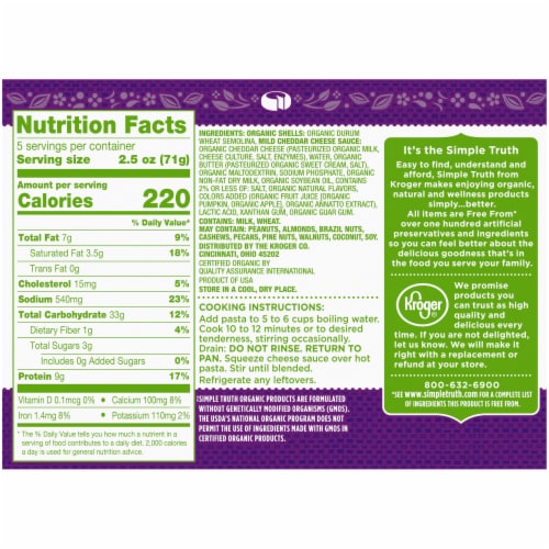 Simple Truth Organic® Deluxe Cheddar Shells & Cheese Perspective: back