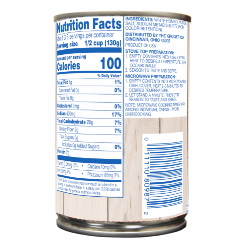 Kroger® White Hominy Perspective: back