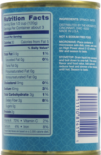 Kroger® No Salt Leaf Spinach Perspective: back