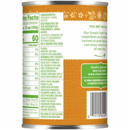 Simple Truth Organic™ No Salt Added Whole Kernel Super Sweet Corn Perspective: back