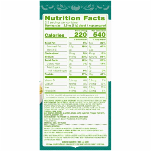 Simple Truth Organic® Thick & Creamy Deluxe White Cheddar Macaroni & Cheese Perspective: back