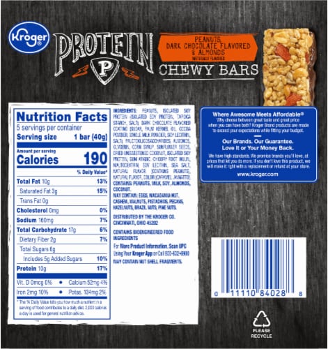 Kroger® Peanuts Dark Chocolate Flavored & Almonds Protein Chewy Bars Perspective: back