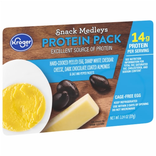 Kroger® Peeled Egg White Cheddar Cheese Dark Chocolate Almonds Protein Snack Kit Perspective: back