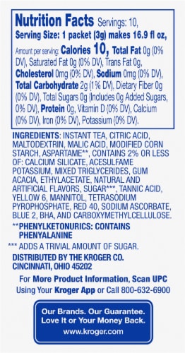 Kroger® Hydrate Zero Sugar Peach Tea Drink Mix Packets Perspective: back