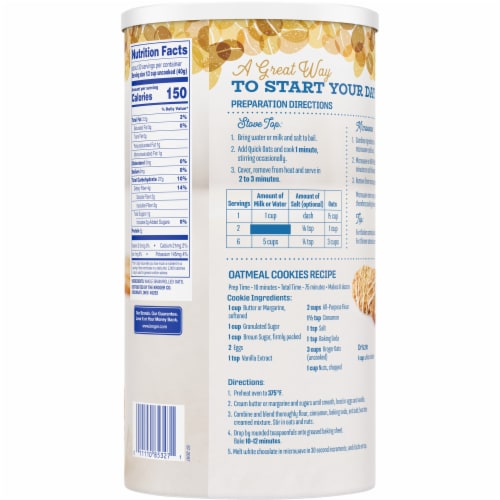 Kroger® Quick 1-Minute 100% Whole Grain Oats Perspective: back