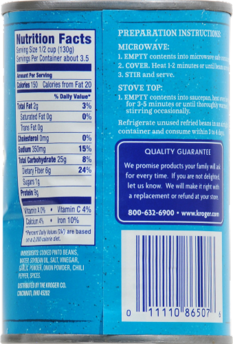 Kroger® Vegetarian Refried Beans Perspective: back