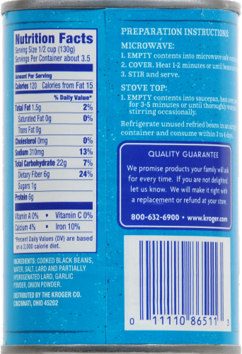 Kroger® Seasoned Refried Black Beans Perspective: back
