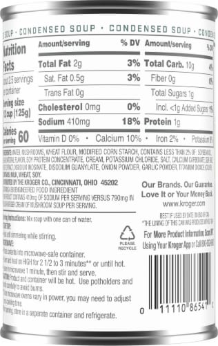 Kroger® Reduced Sodium Cream of Mushroom Condensed Soup Can Perspective: back