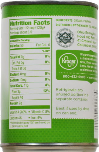 Simple Truth Organic® 100% Pure Solid Packed Pumpkin Perspective: back