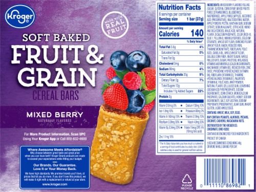 Kroger® Fruit & Grain Mixed Berry Cereal Bars Perspective: back