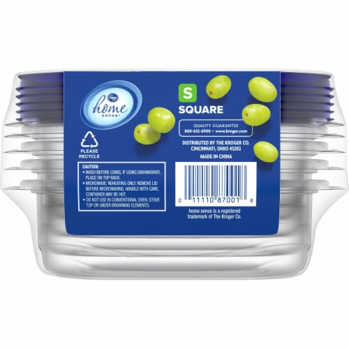 Kroger Home Sense Square BPA-Free Plastic Snap Seal Food Storage Container - 5 pack Perspective: back