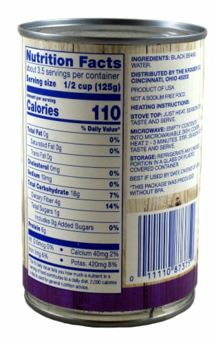Kroger® No Salt Added Black Beans Perspective: back