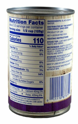 Kroger® No Salt Added Black Beans Perspective: back
