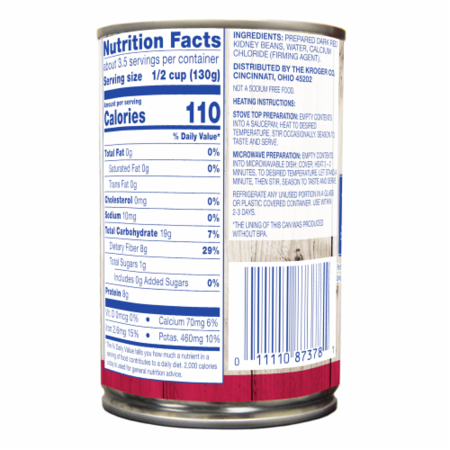Kroger® No Salt Added Dark Red Kidney Beans Perspective: back