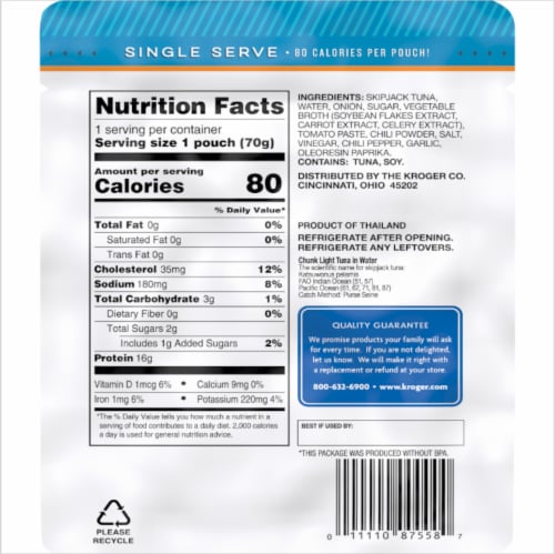 Kroger® Sweet & Spicy Flavored Tuna Pouch Perspective: back