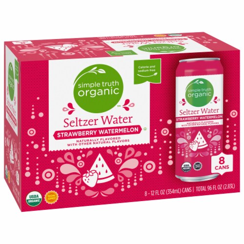 Simple Truth Organic Strawberry Watermelon Flavored Seltzer Water Cans Perspective: back