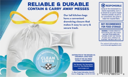 Kroger® Tall Kitchen Clean Linen Scented 13 Gallon Drawstring Trash Bags Perspective: back