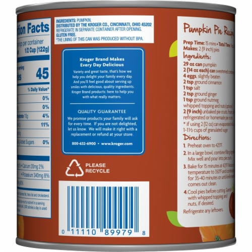 Kroger® 100% Pure Pumpkin Perspective: back