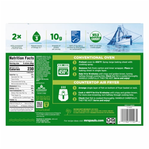 Mrs. Paul's Crunchy Fish Sticks 44 Count Perspective: back