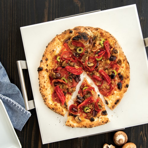 Nordic Ware Deluxe Pizza Stone with Rack - Biege Perspective: back