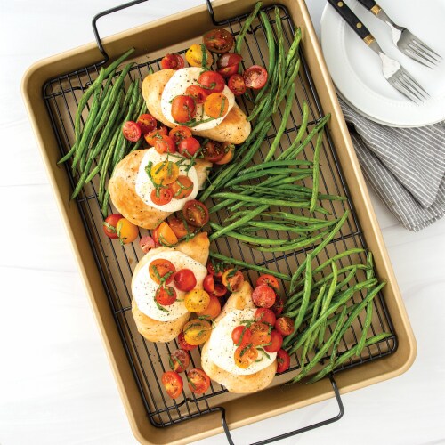 Nordic Ware Nonstick High-Sided Oven Crisp Baking Tray,Gold Perspective: back