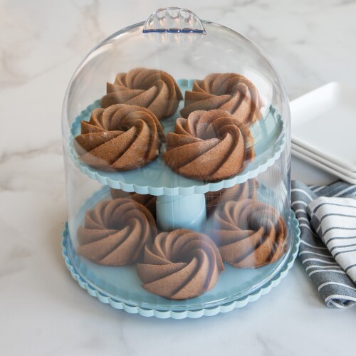 Nordic Ware Dessert Stand with Dome Lid, Sea Glass Perspective: back