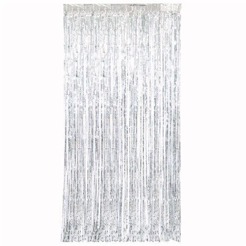 Unique  Foil Fringe Door Curtain - Silver Perspective: back