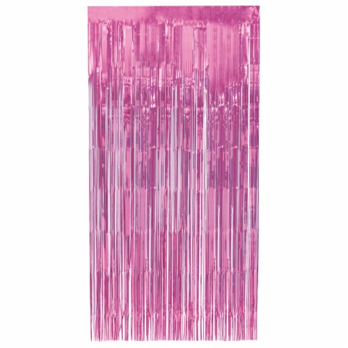 Unique Foil Fringe Door Curtain - Pastel Pink Perspective: back