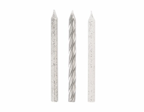 Unique Glitter Silver Spiral Birthday Candle Assortment Perspective: back