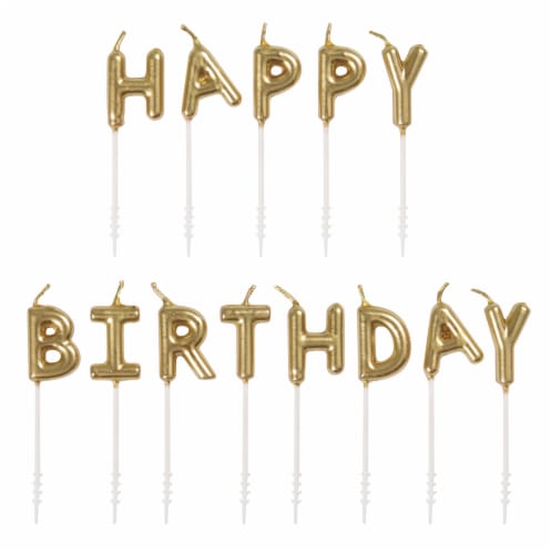 Unique® Pick Candles Happy Bday Gold Letters Perspective: back