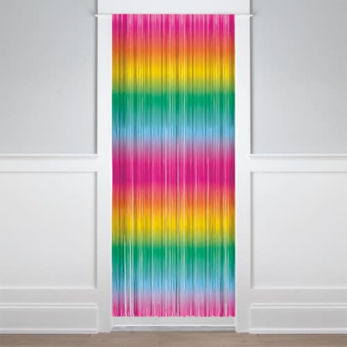 Unique® Foil Fringe Door Curtain Neon Rainbow Perspective: back