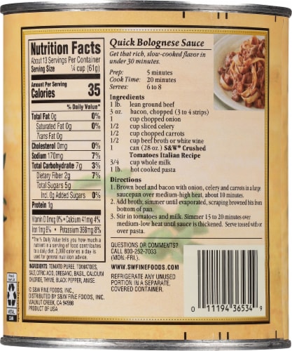 S&W® Crushed Italian Recipe Tomatoes with Organic & Basil Perspective: back
