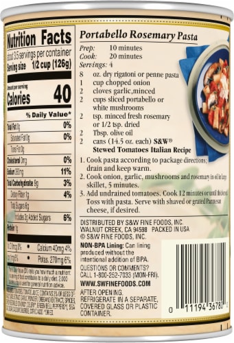 S&W® Premium Stewed Italian Recipe Oregano and Basil Tomatoes Perspective: back