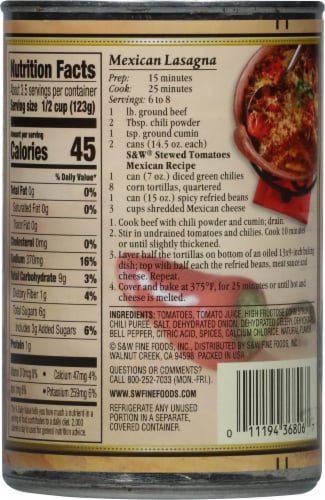 S&W® Mexican Recipe Stewed Tomatoes Perspective: back