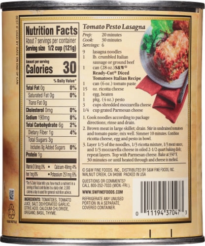 S&W® Ready-Cut® Italian Recipe Tomatoes Perspective: back