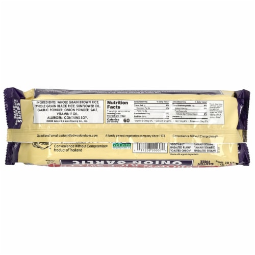 Edward & Sons Baked Whole Grain Brown Rice Snaps® Onion Garlic - 3.5 oz (100 g) Perspective: back