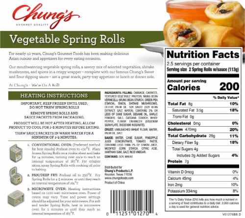 Chung's Gourmet Quality Vegetable Spring Rolls Perspective: back