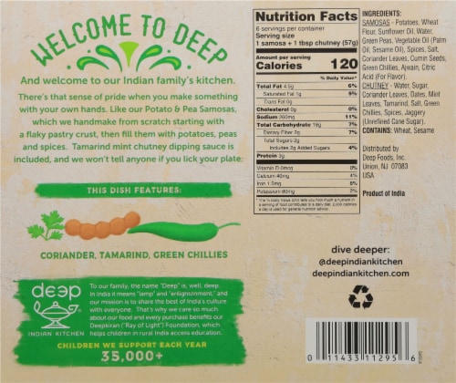 Deep Indian Kitchen Medium Spice Potato & Pea Samosas Frozen Meal Perspective: back